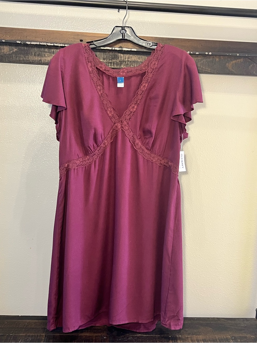 New Women’s Lace-Trim Sleep Dress - Burgundy